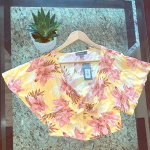 Yellow crop blouse with peach flowers design